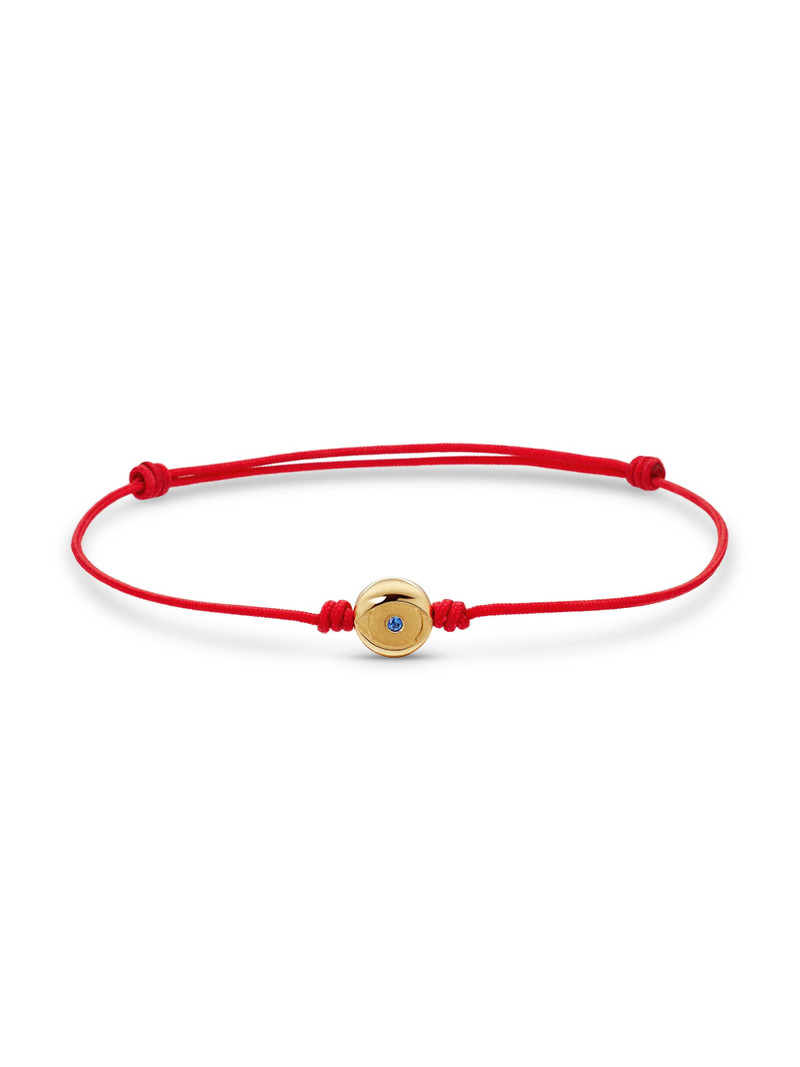 Men's Evil Eye Cord Bracelet with 18K Yellow Gold - Red Sapphire 1