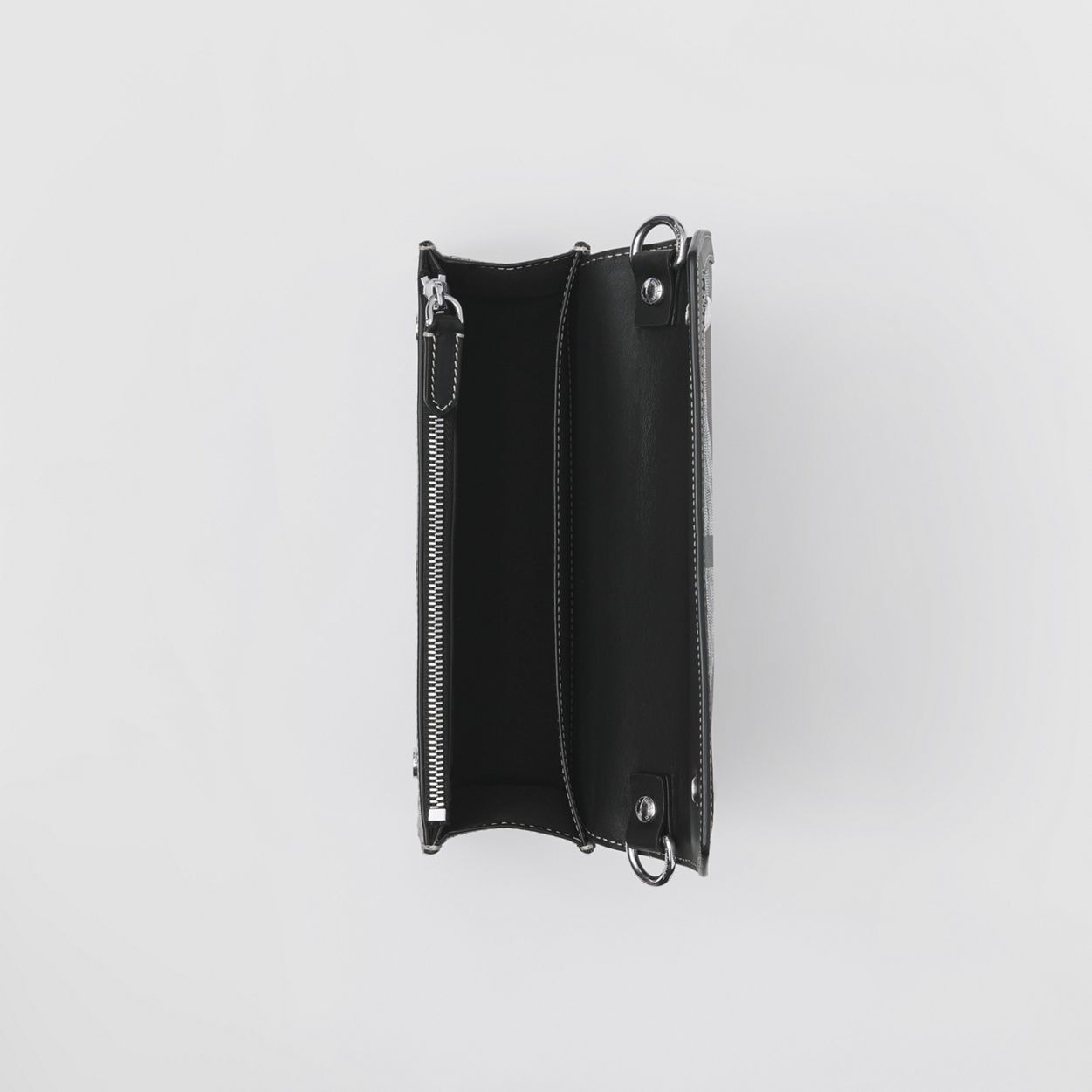 Geometric Check and Leather Crossbody Bag - 5