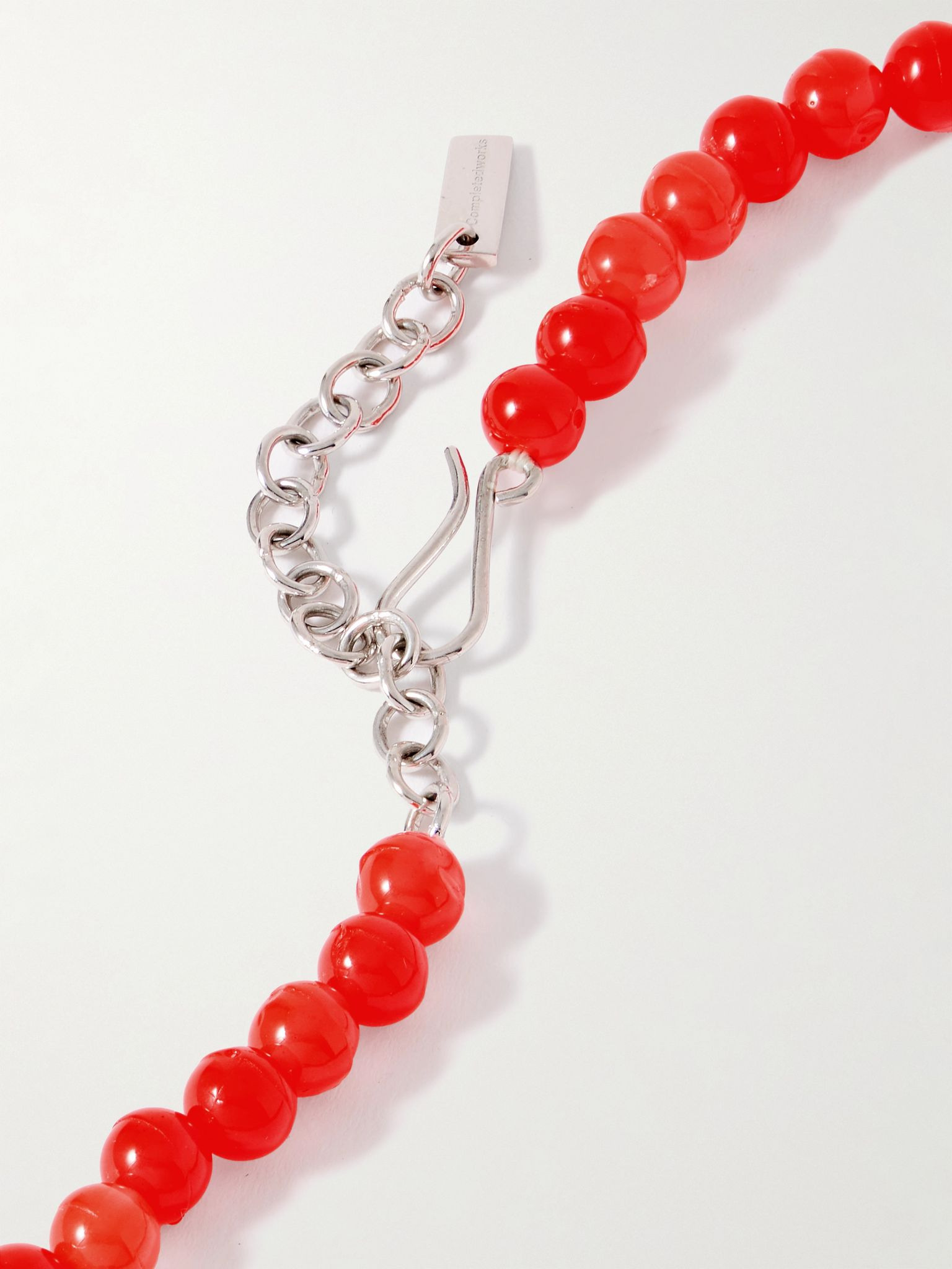 Rhodium-plated agate necklace Red - 3