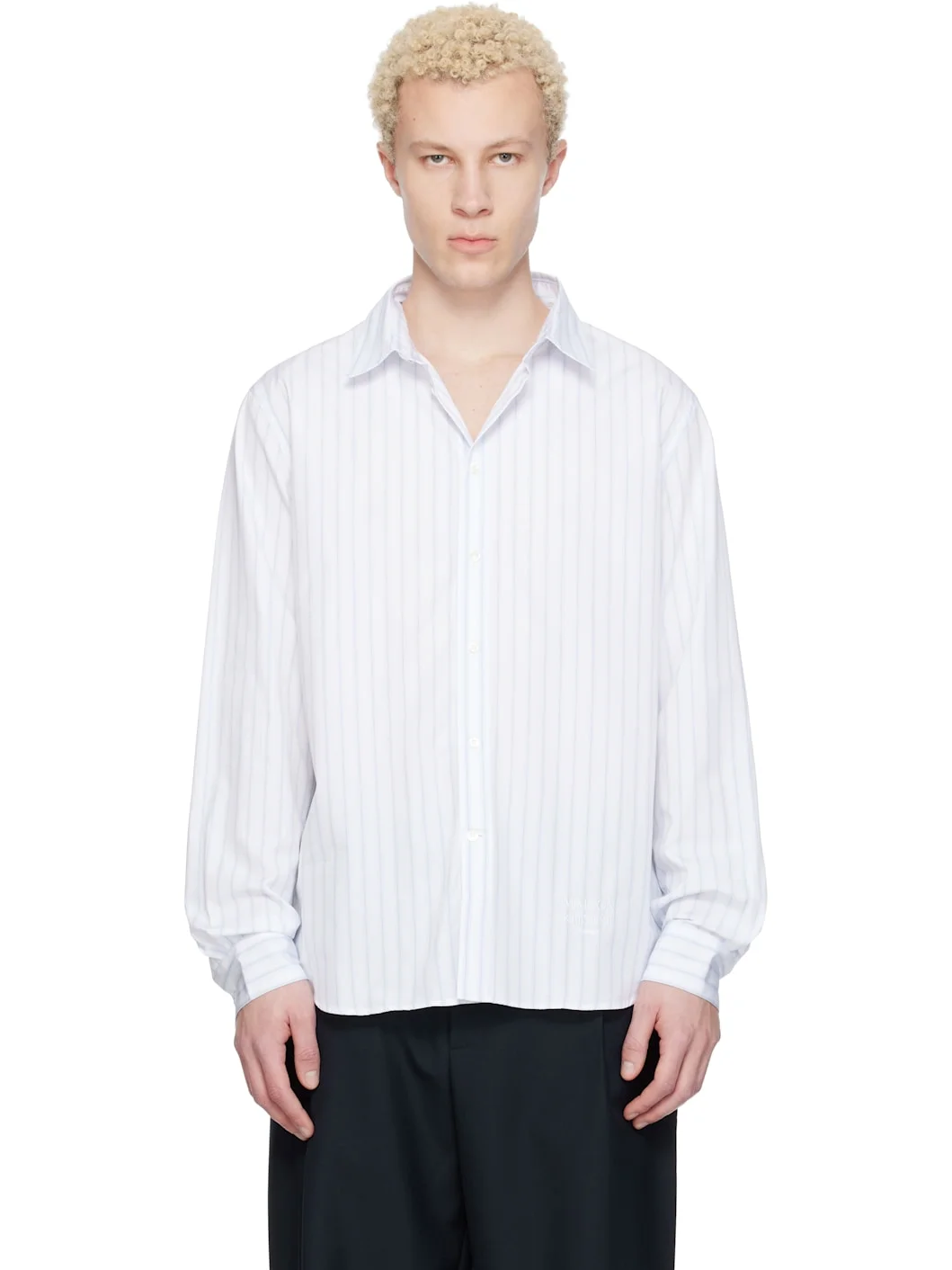 White & Blue Striped Casual Shirt - 1