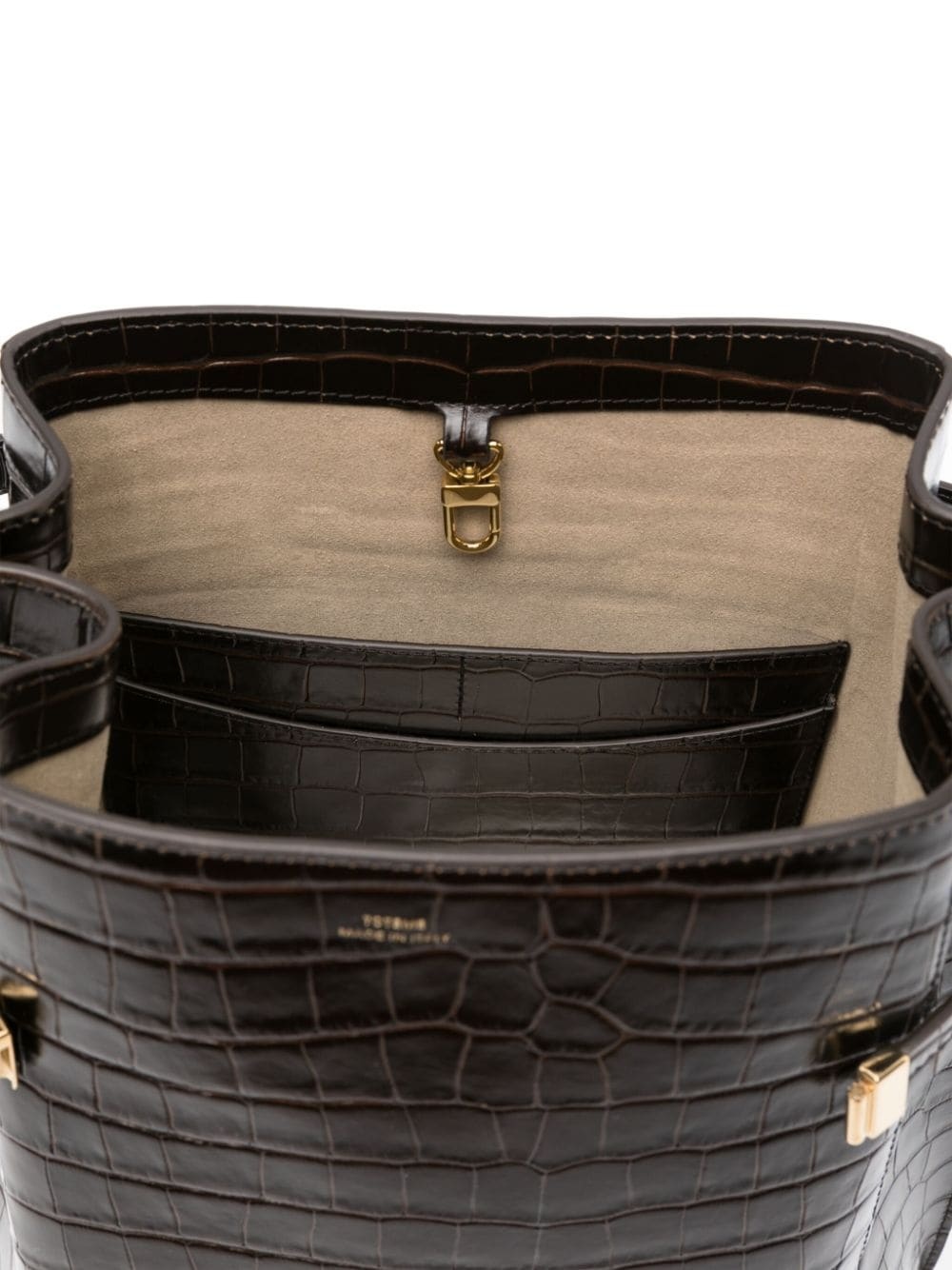 belted crocodile-embossed bucket bag - 4