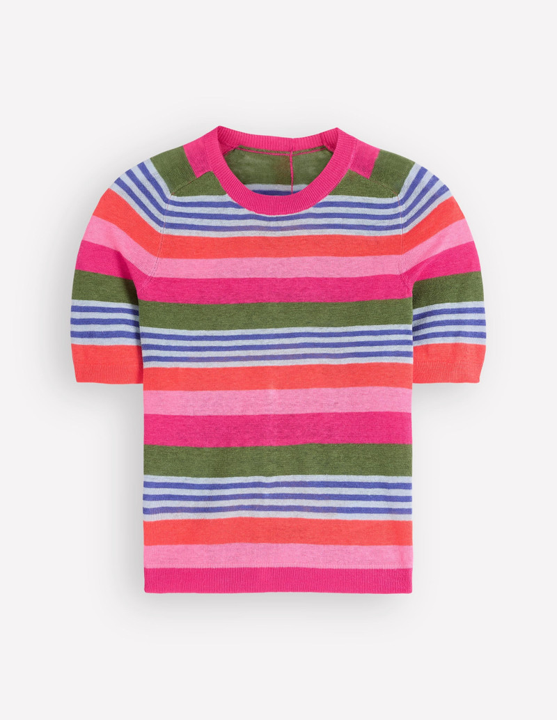 Agnes Linen T-Shirt-Multi Stripe - 1