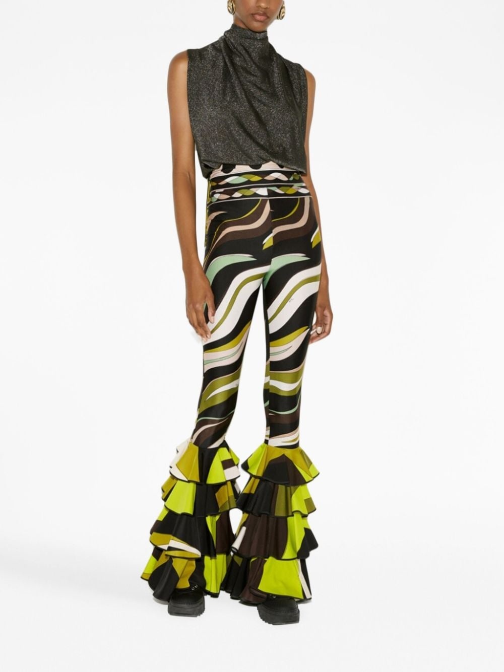 Fiamme-print ruffled trousers - 2