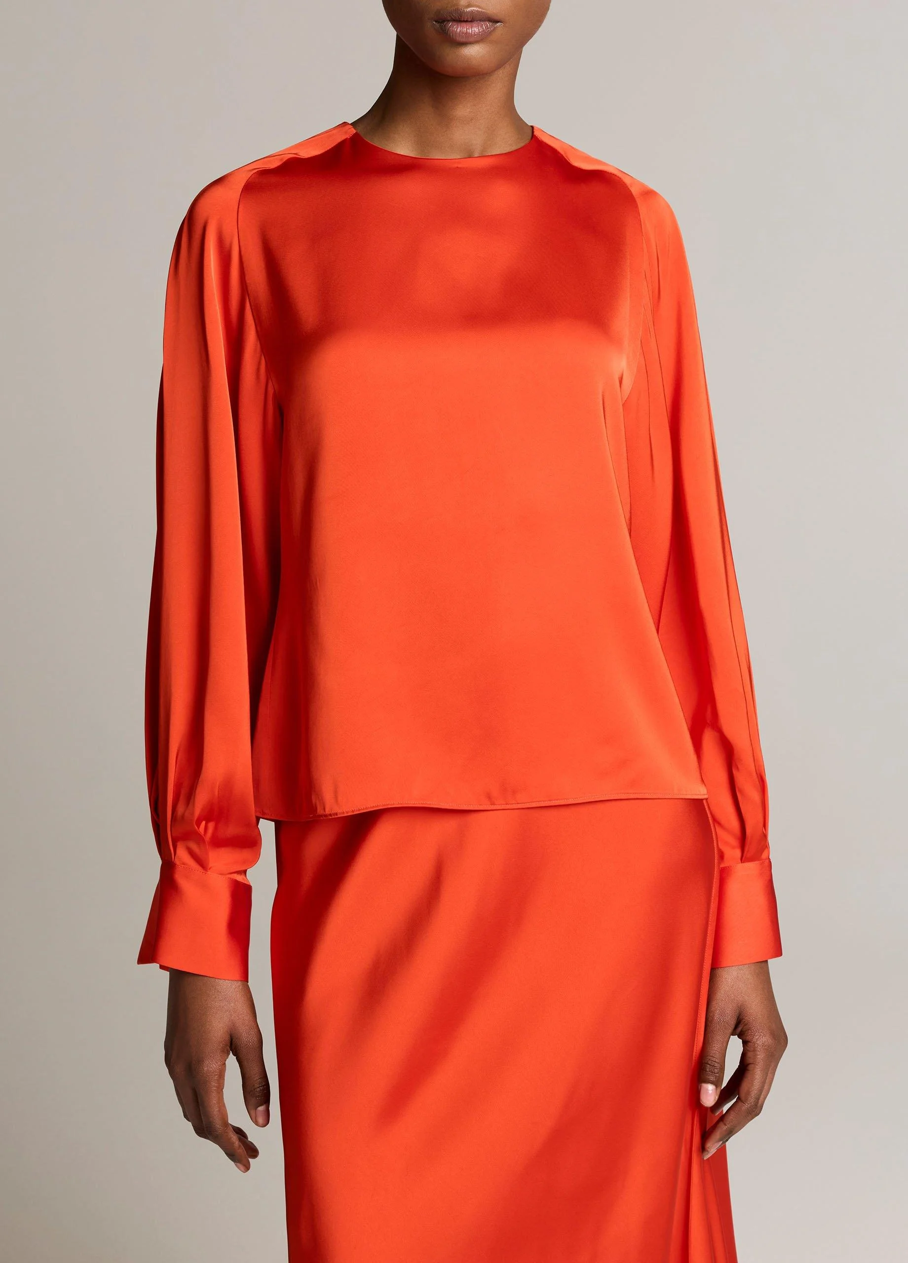 Satin Tie-Neck Raglan Top - 1