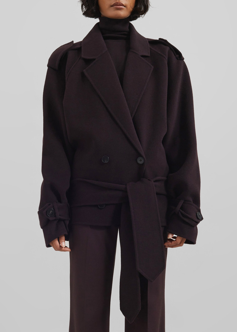Elys Short Wool Trench - Dark Plum 8