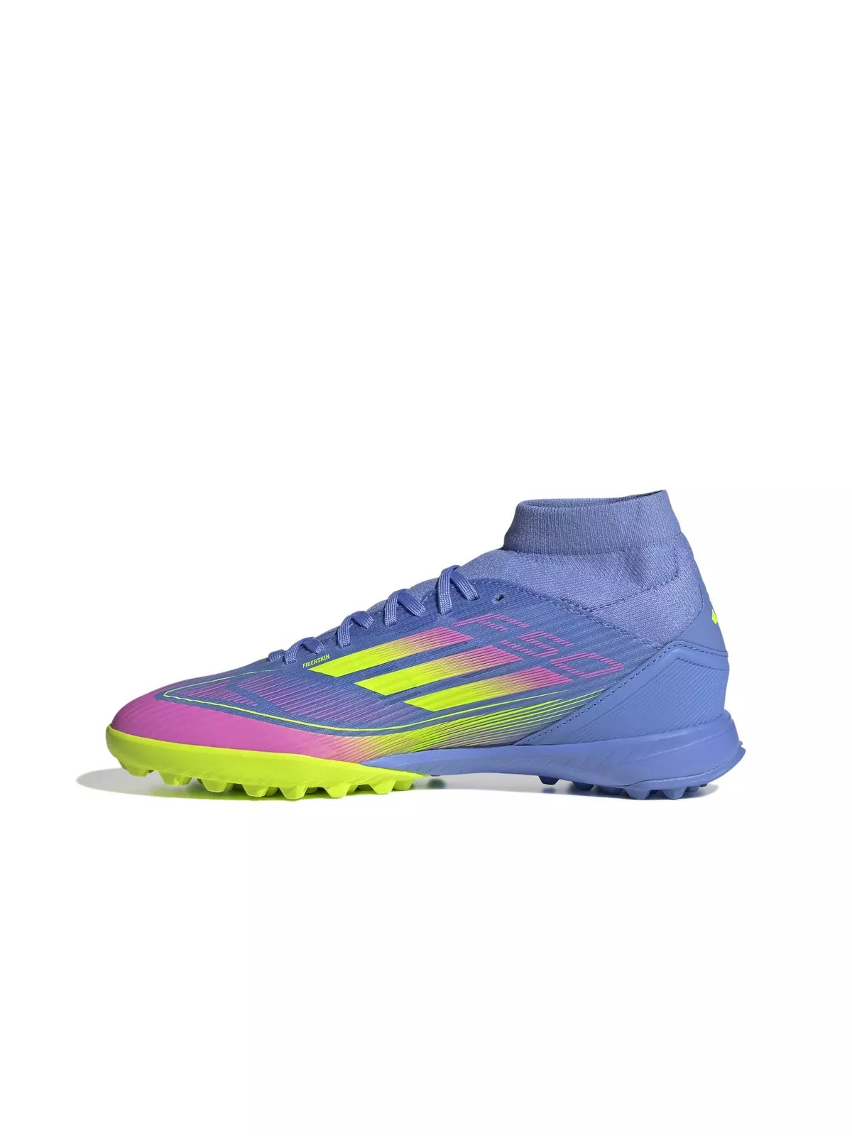 F50 League Mid Turf "Blue Fusion/Lucid Lemon/Lucid Pink" Women's Soccer Shoe - 2