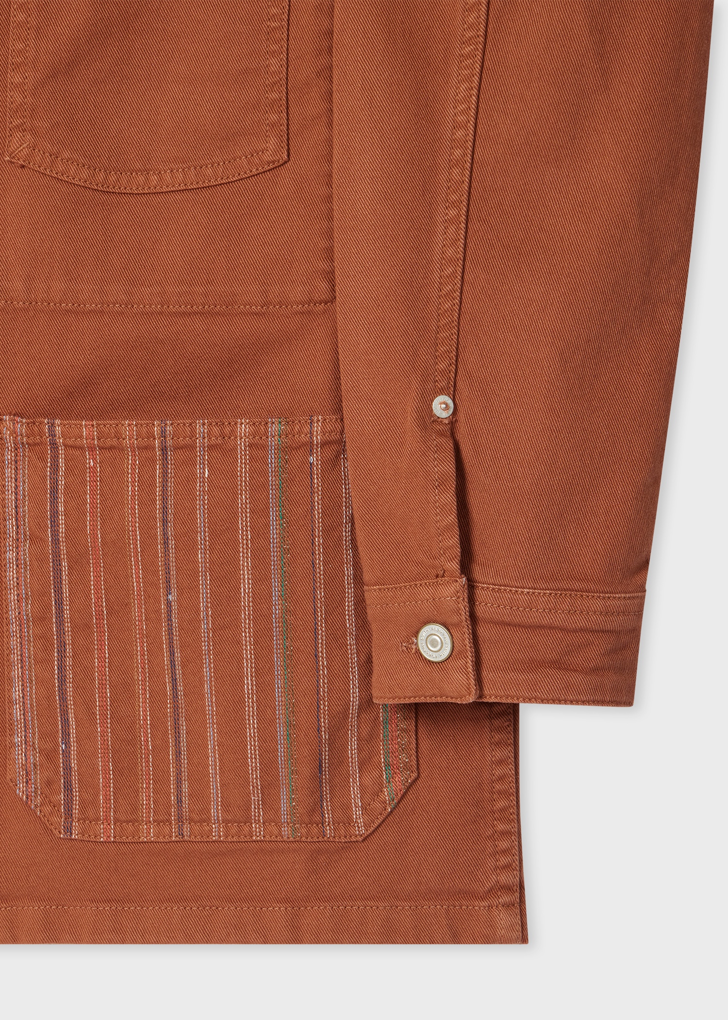 Rust Stretch Cotton-Twill Embroidered Stripe Chore Jacket - 3