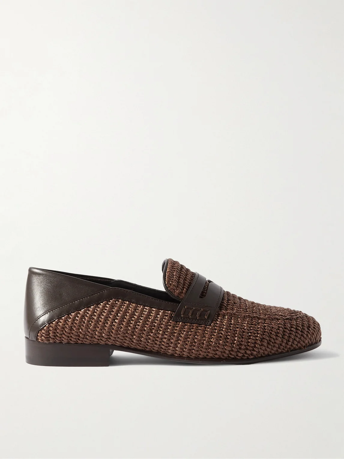 Padstow Leather-Trimmed Raffia Loafers - 1
