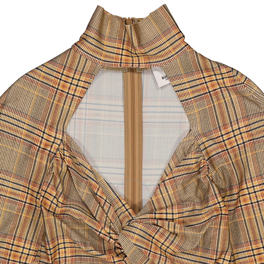 Burberry Ladies Dark Honey Cut-Out Checked Midi Dress - 7