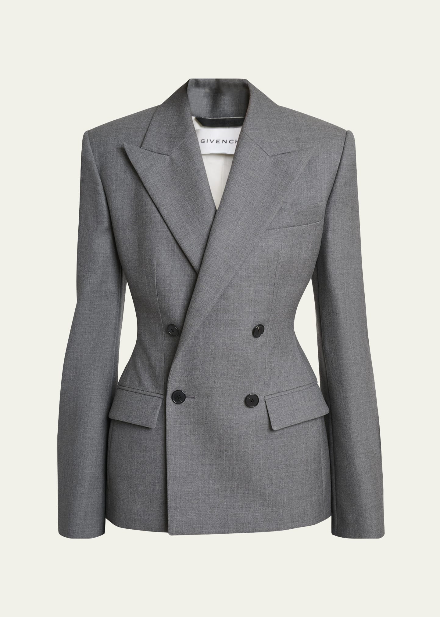 Double Breasted Slim Fit Wool Blazer - 1