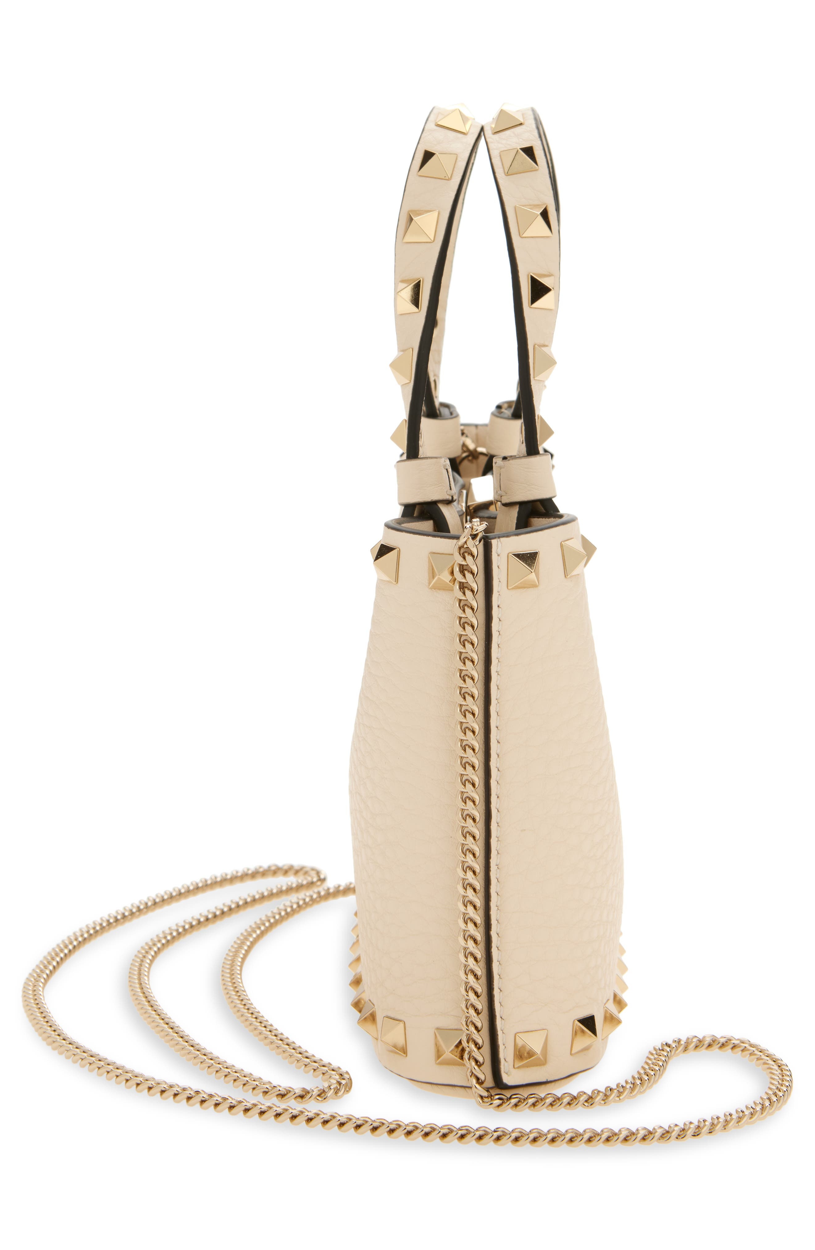 Valentino Garavani Mini Rockstud Leather Top Handle Bag in Light Ivory at Nordstrom - 7