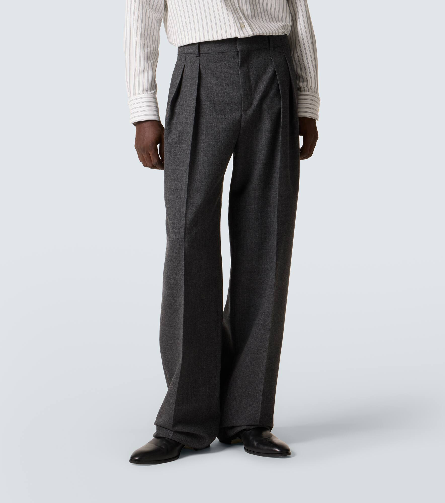 Low-rise wool chiné wide-leg pants - 3