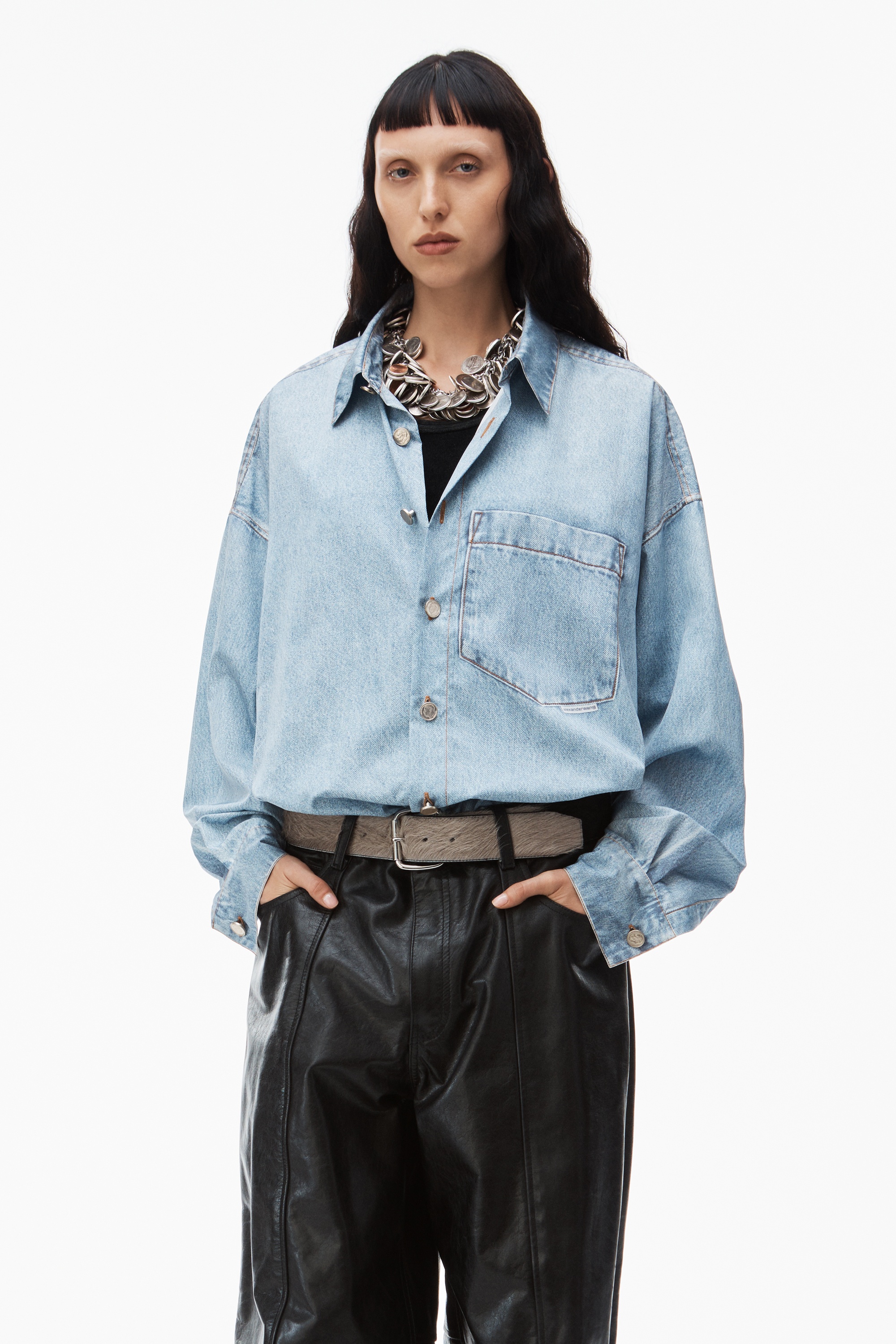 printed denim shirt in nylon - 2