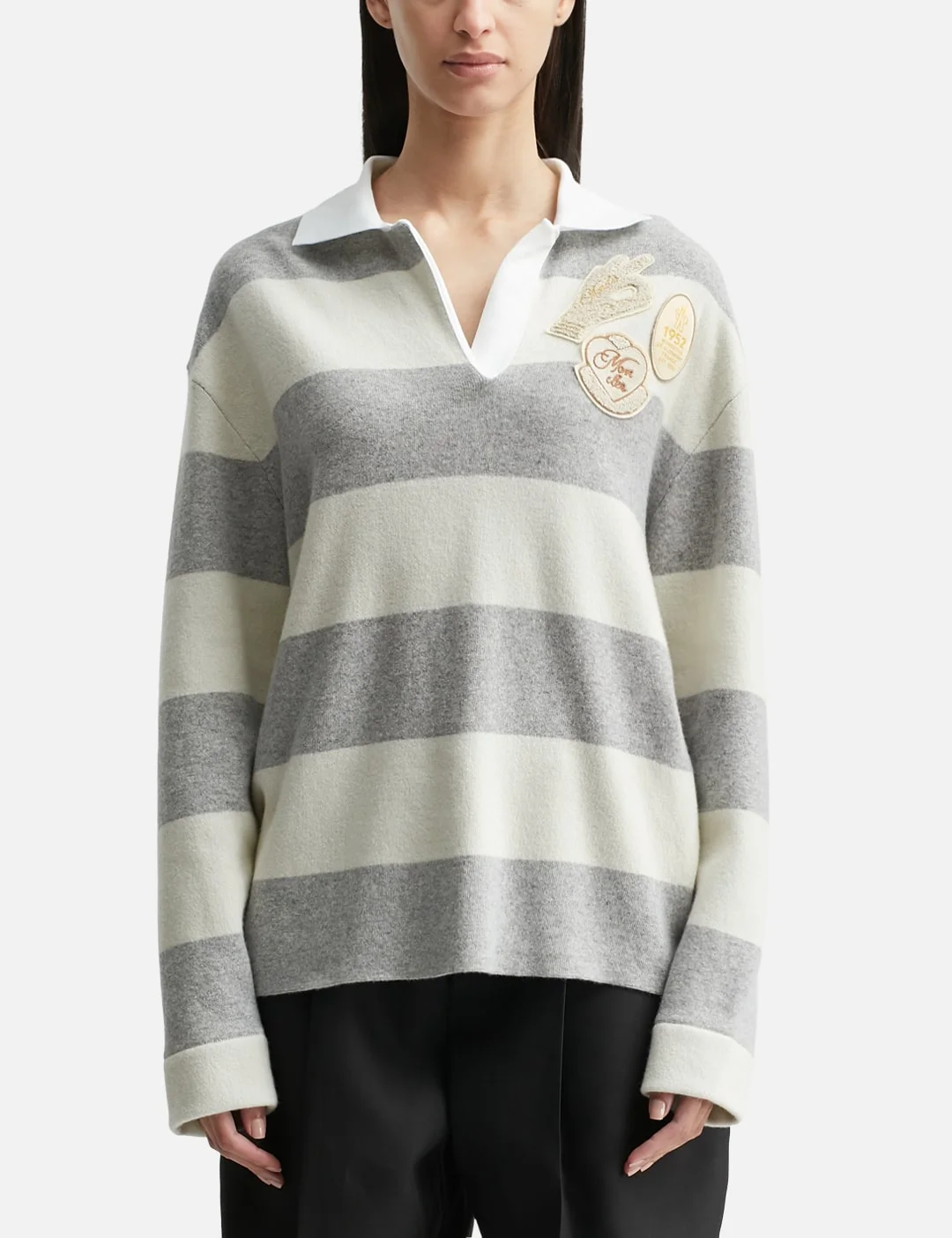 STRIPED LONG SLEEVE WOOL POLO SHIRT - 1