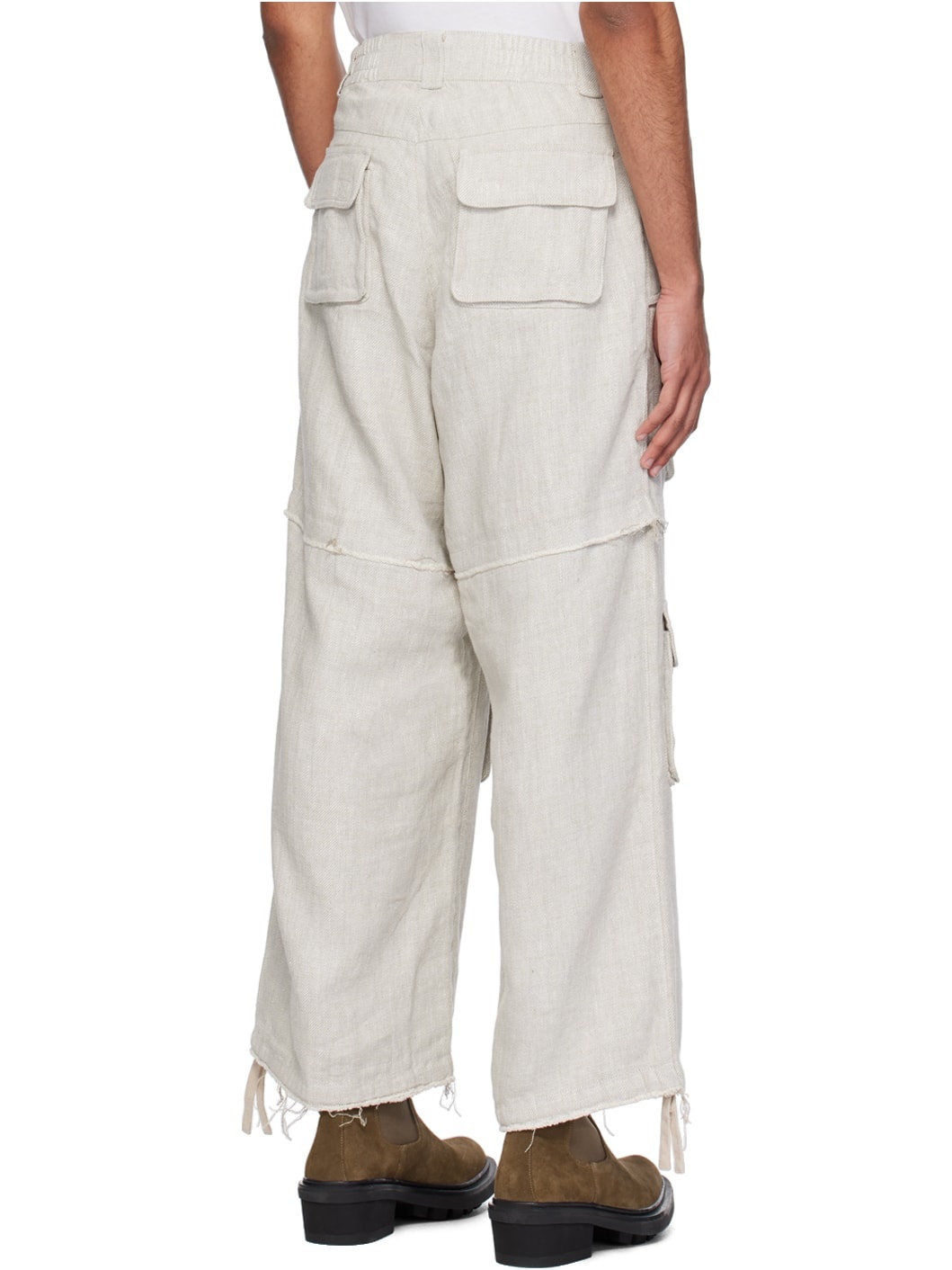 Gray Raw Edge Cargo Pants - 3