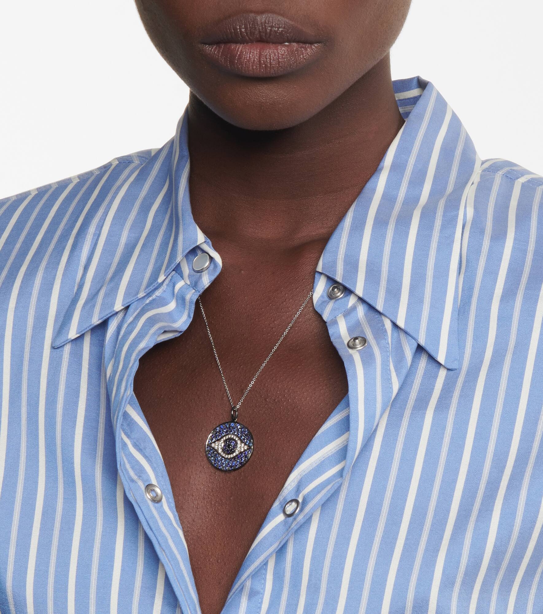 Dawn 18kt white gold necklace with diamonds and sapphires - 5