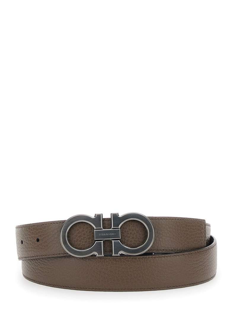 Ferragamo Gancini Buckle Leather Belt — Black 3