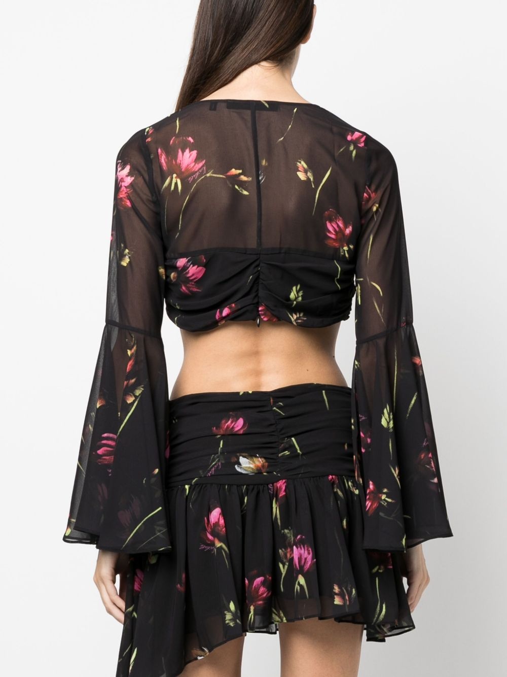 semi-sheer floral-print cropped blouse - 4