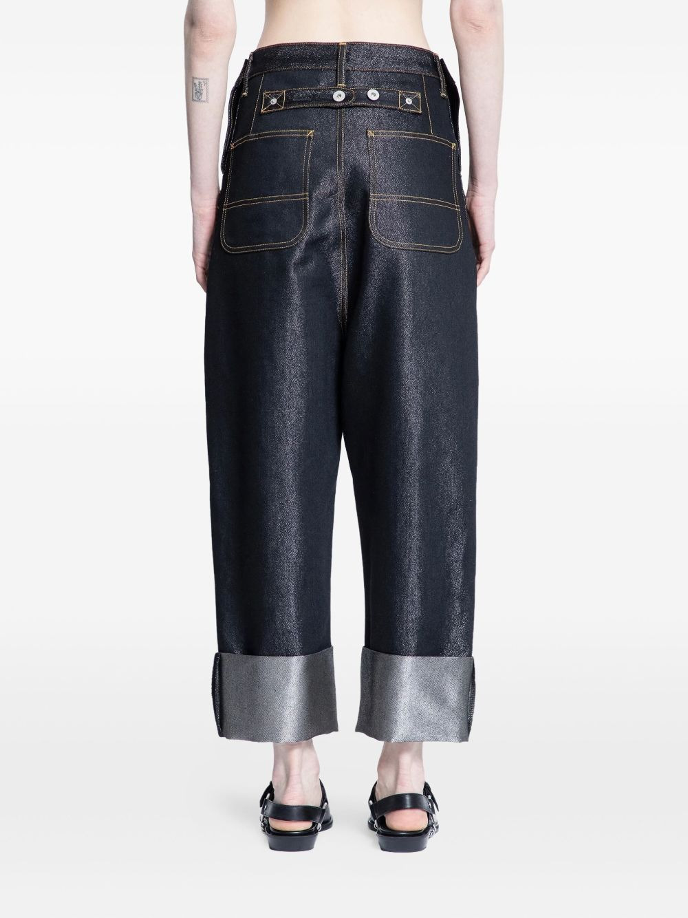 metallic turn-up jeans - 4