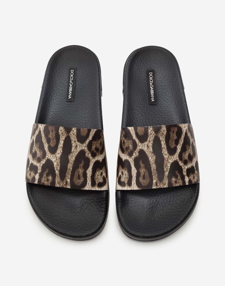 Leopard-print calfskin and rubber sliders - 4