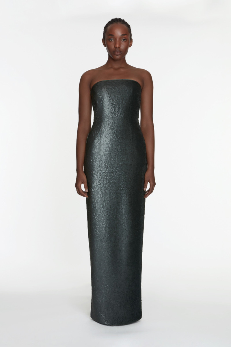 EMILIA WICKSTEAD Laelia Dress In Dark Green Satin Sequin outlook