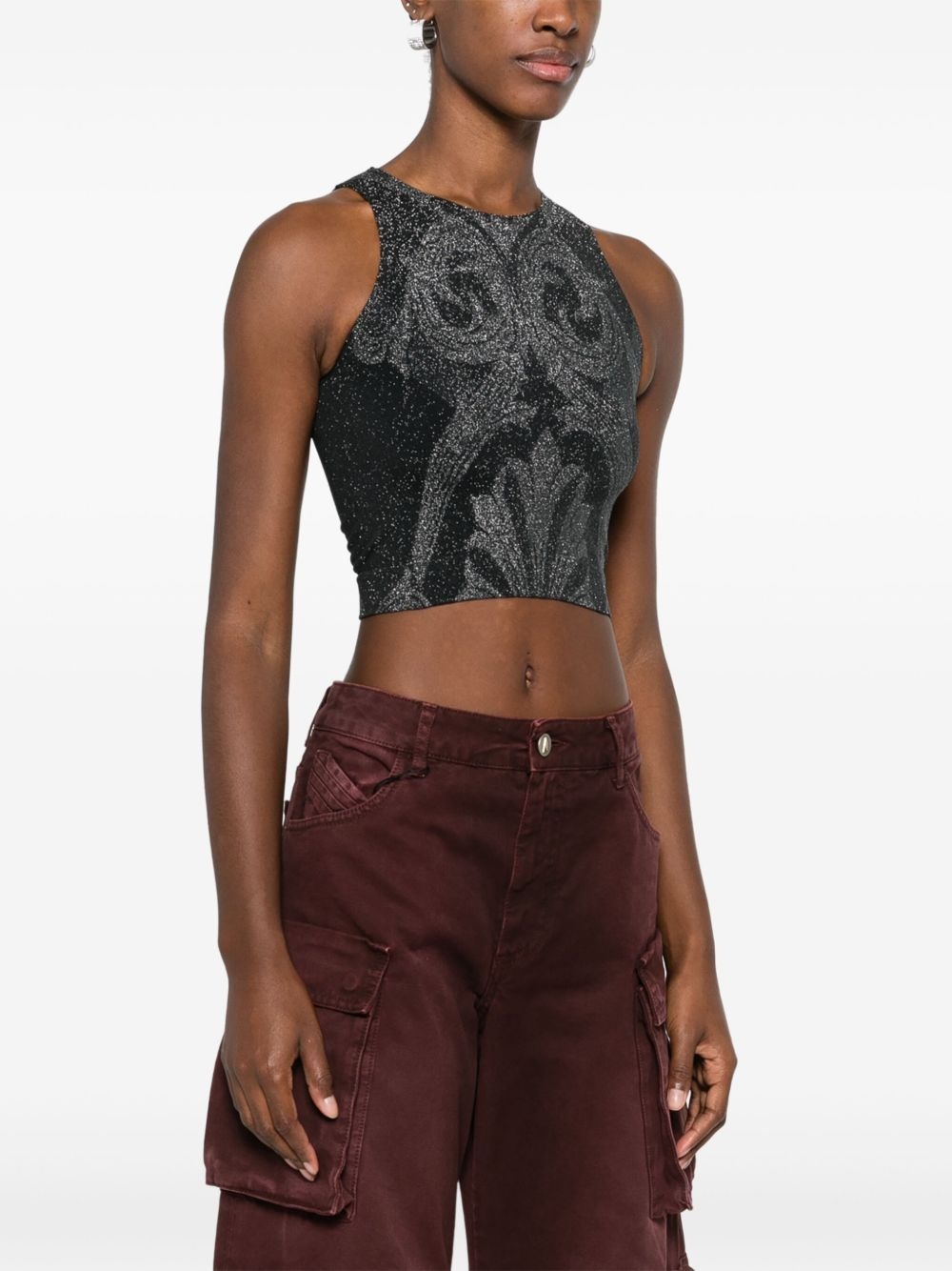 x ETRO floral-jacquard metallic crop top - 3
