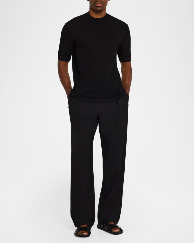 EMPORIO ARMANI Men's Wool Honeycomb Jacquard Short-Sleeve Sweater outlook