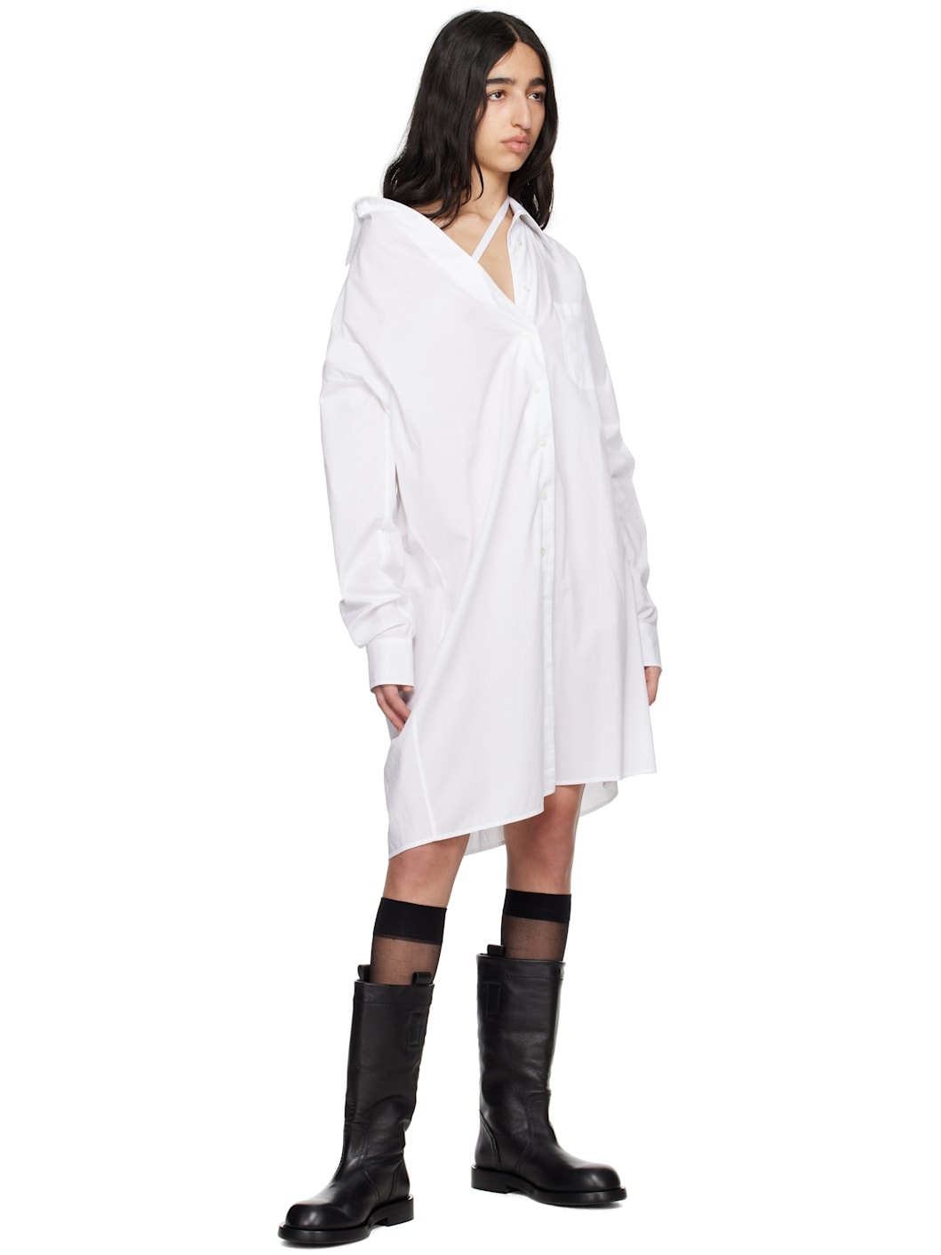 White Halina Dropped Shoulder Shirt Minidress - 4