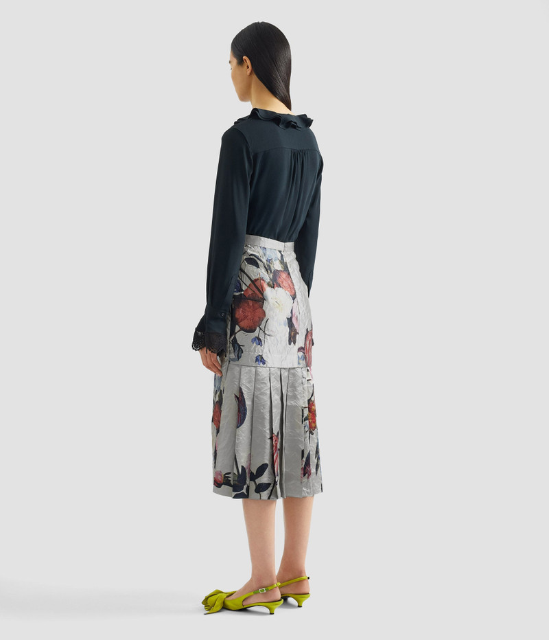 FLORAL PRINT TEXTURED SATIN PENCIL MIDI SKIRT 3
