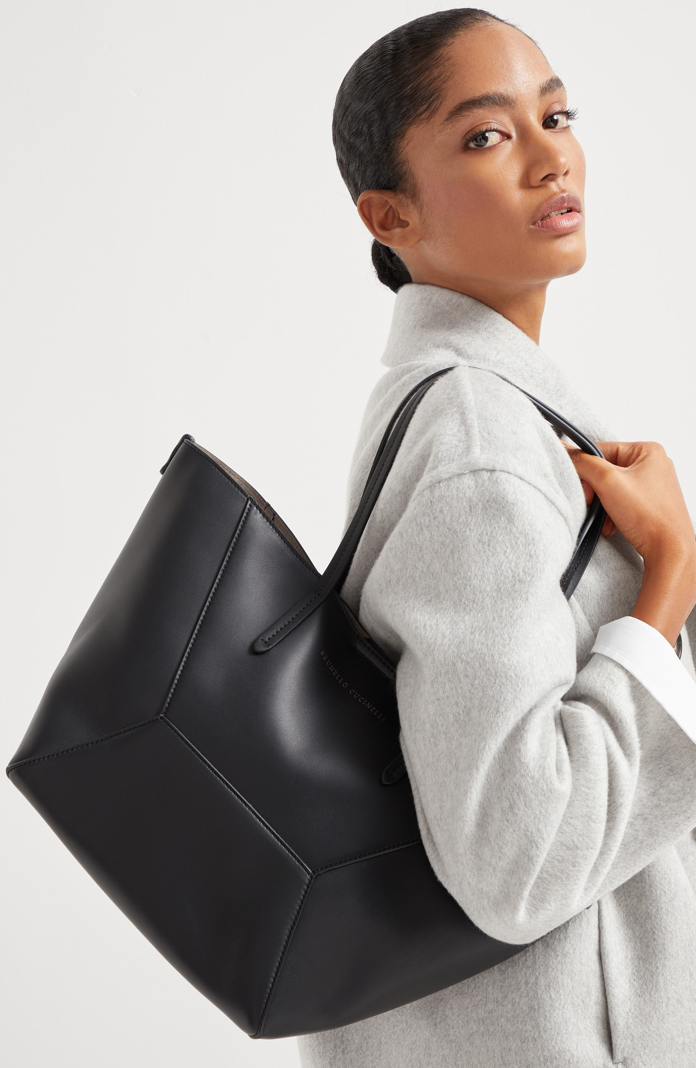 Brunello Cucinelli Calfskin small BC Duo bag in Black at Nordstrom - 5