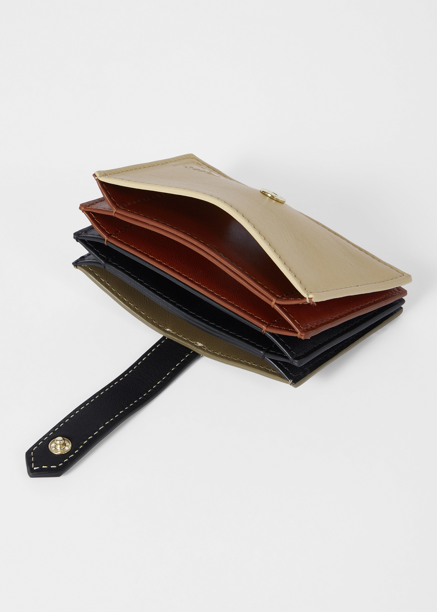Women's Cream and Black Colourblock Leather Card Holder - 3