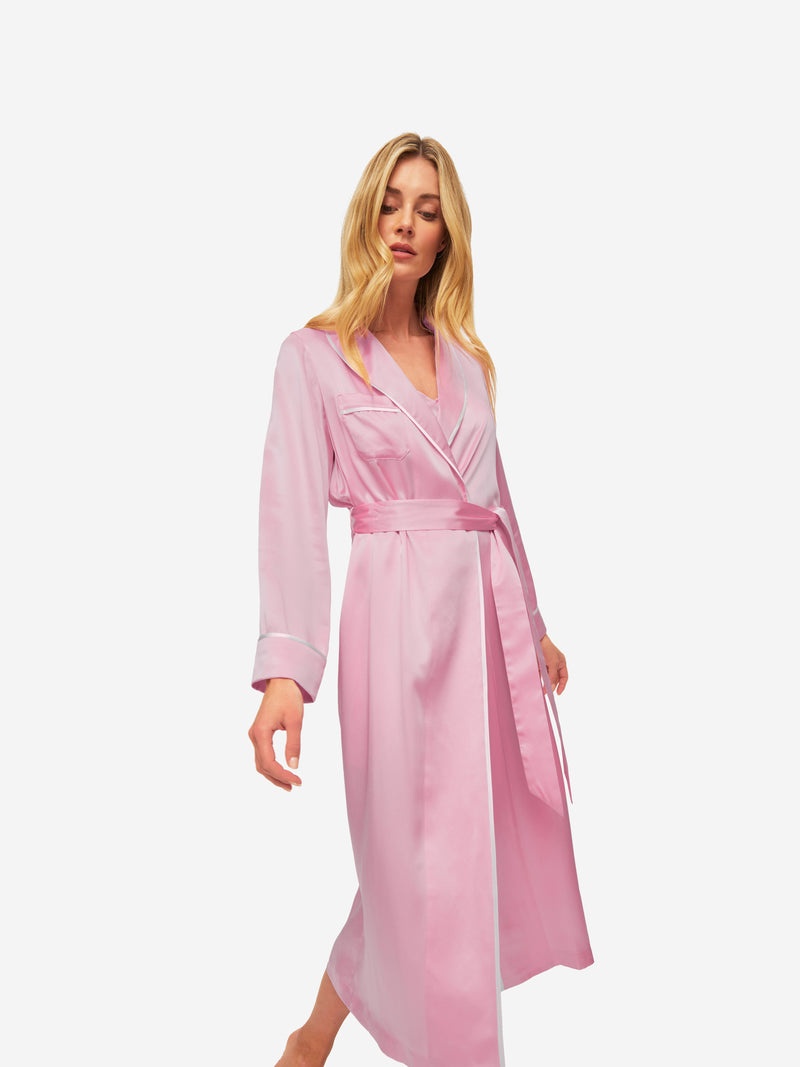 Women's Long Dressing Gown Bailey 2 Silk Satin Pink - 2