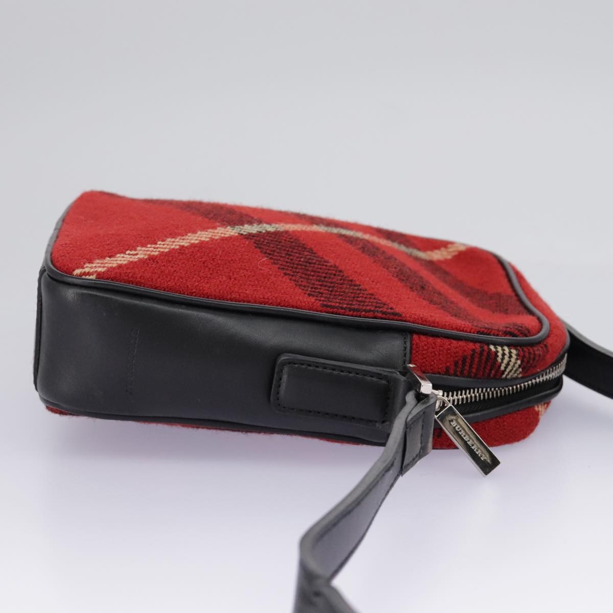 Burberry Nova Check Shoulder Bag Wool Red Silver - 4