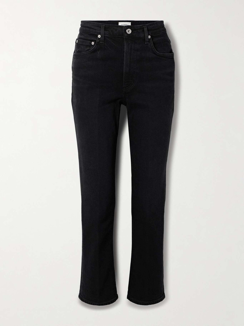 Zurie Ankle cropped high-rise straight-leg organic jeans Black - 1