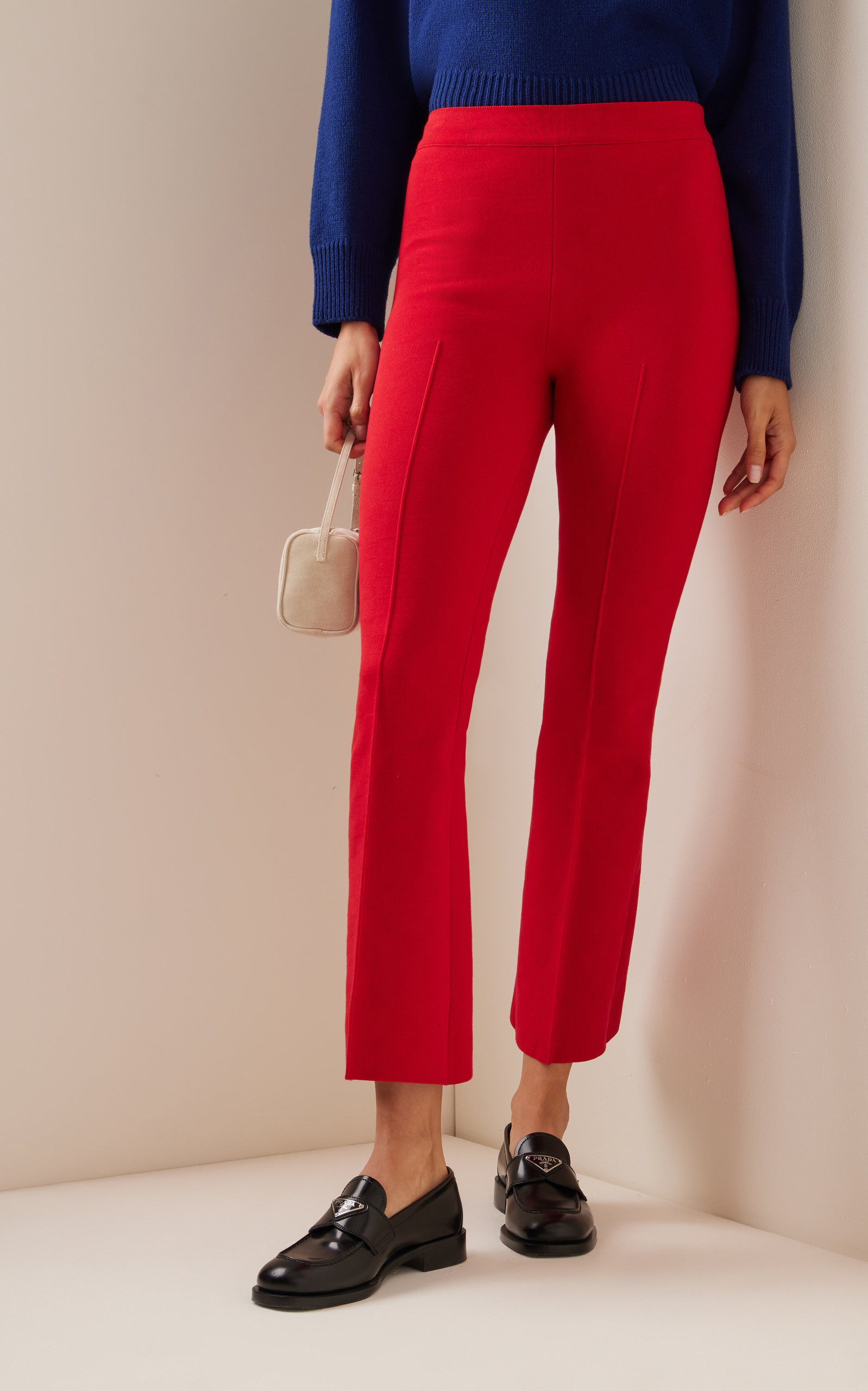 Kick Flared Stretch-Cotton Knit Pants red - 5