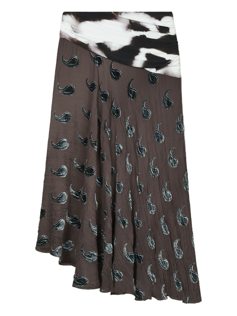 paisley-pattern asymmetric midi skirt 1