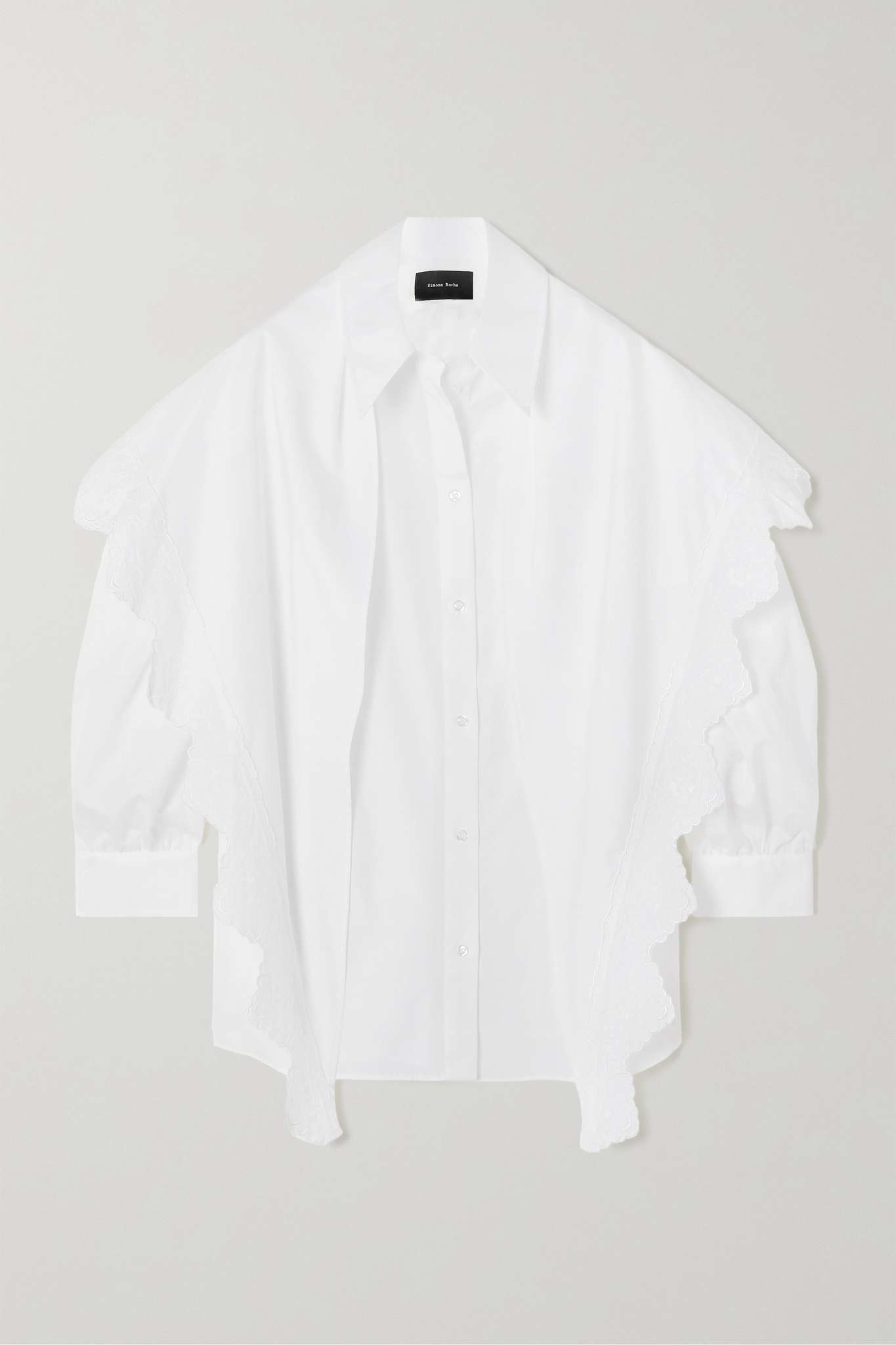 Cape-effect embroidered cotton-poplin shirt - 1