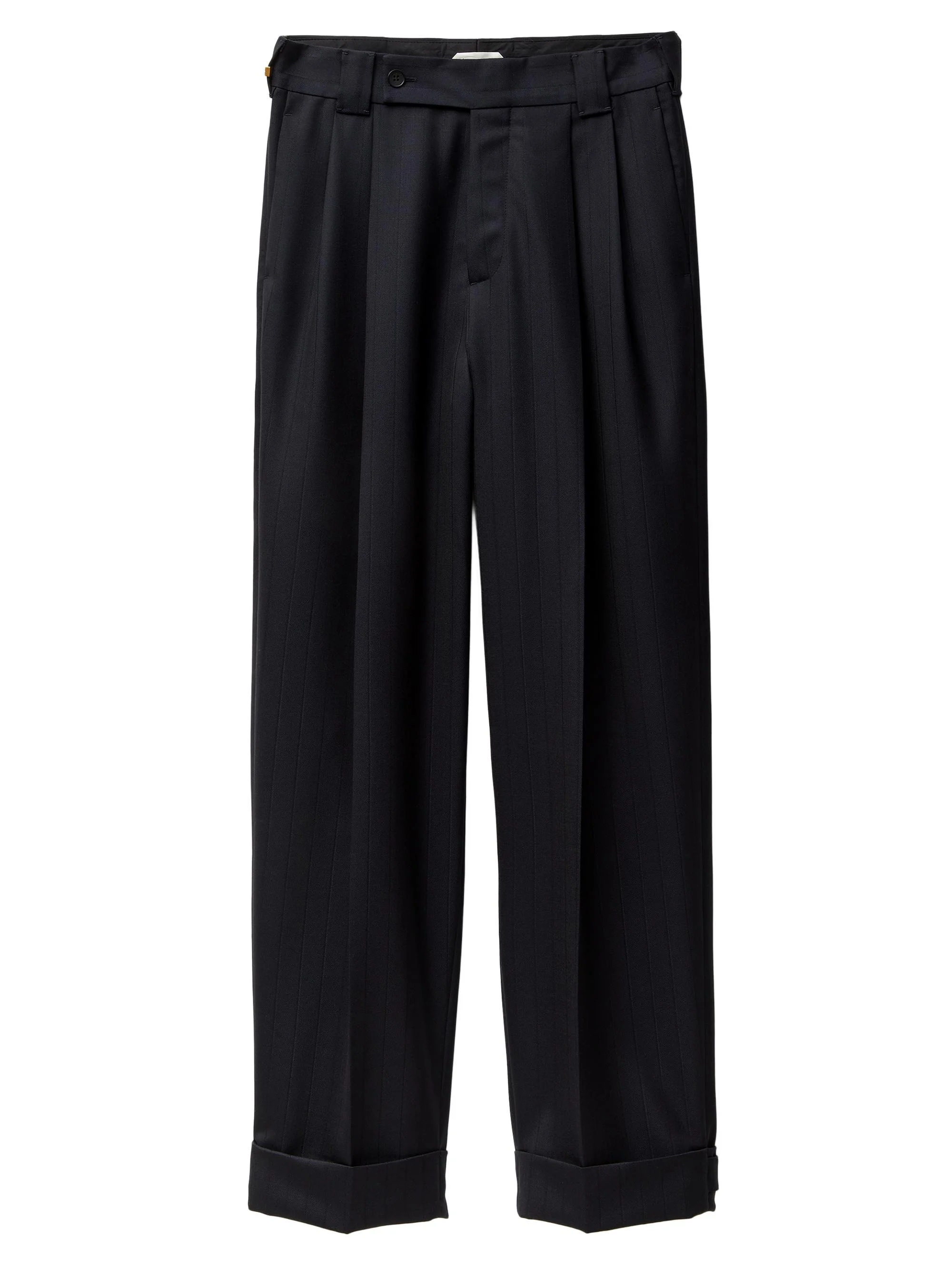 Men's Pinstriped Virgin Wool Pants - Dark Navy Black - 1