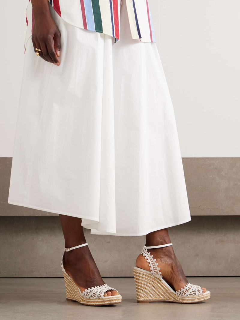 AQUAZZURA Kahlo mesh-trimmed raffia wedge espadrilles White outlook