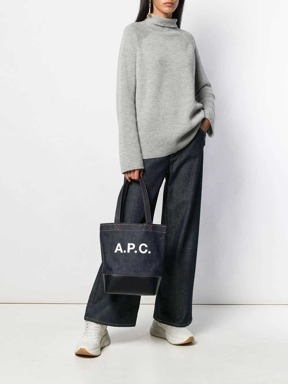 logo print denim tote - 2