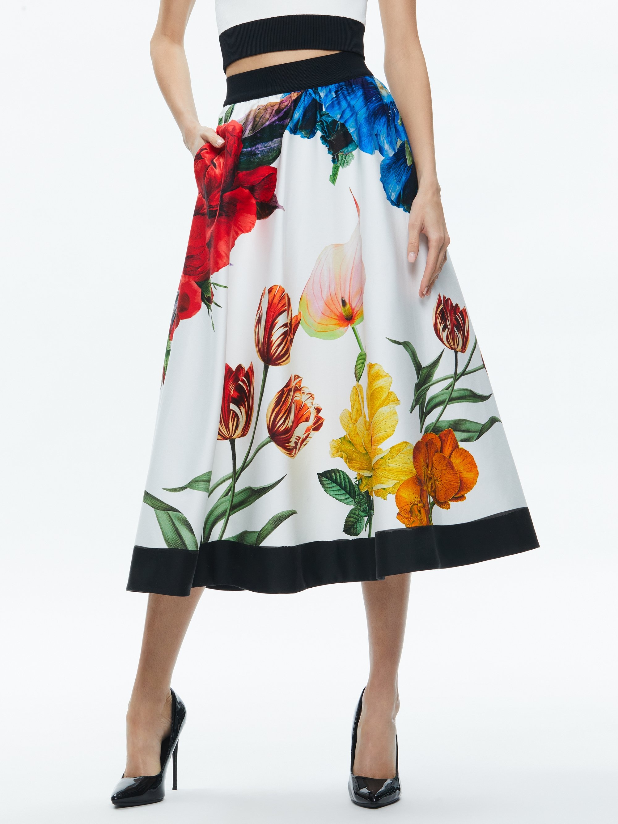 EARLA HIGH RISE FLARED MIDI SKIRT - 2