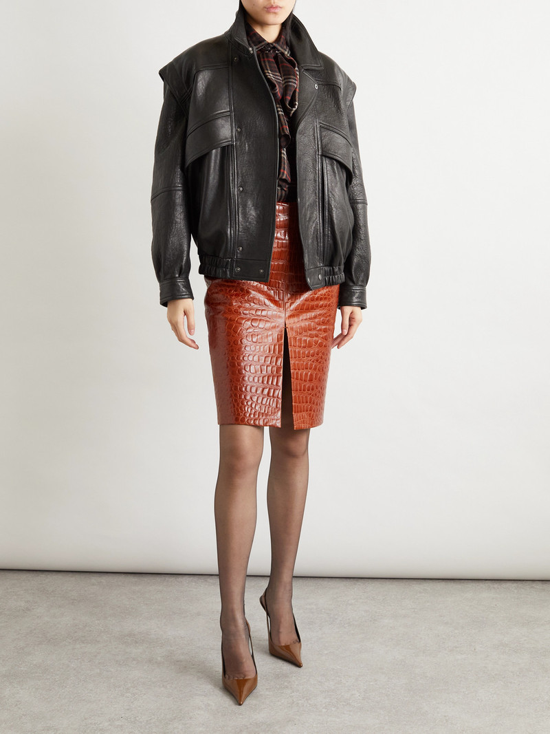 SAINT LAURENT Croc-effect Leather Skirt outlook