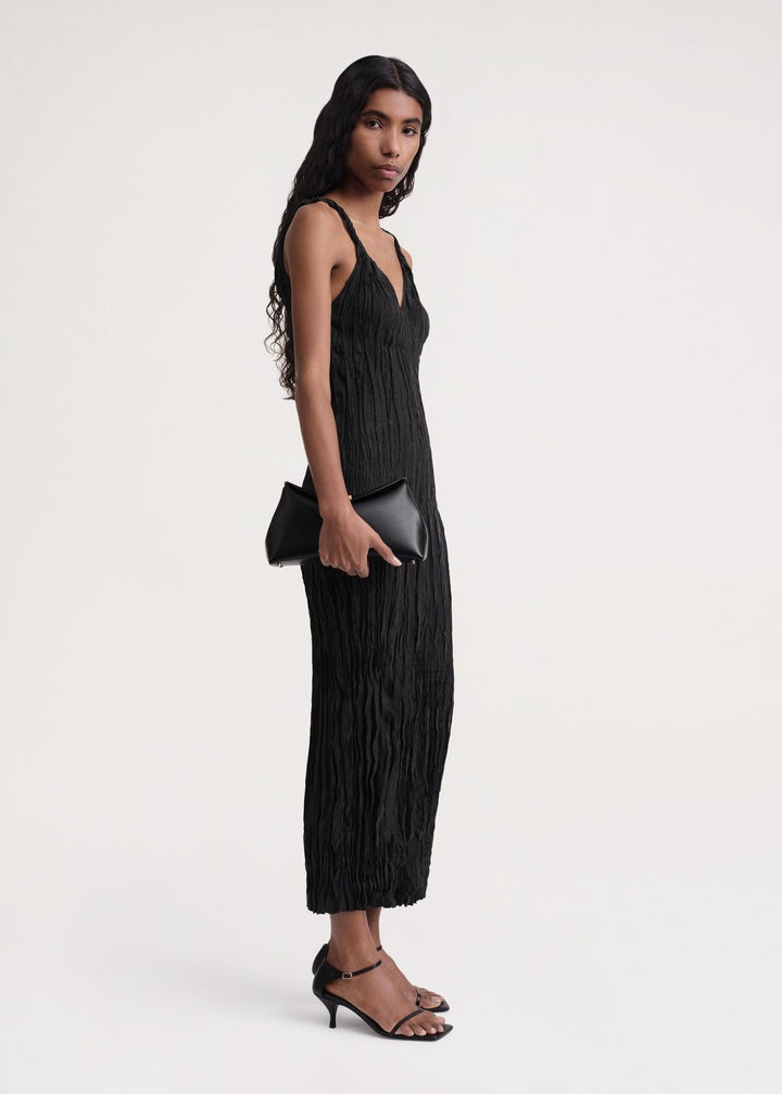 Twist-strap crinkled silk dress black - 3