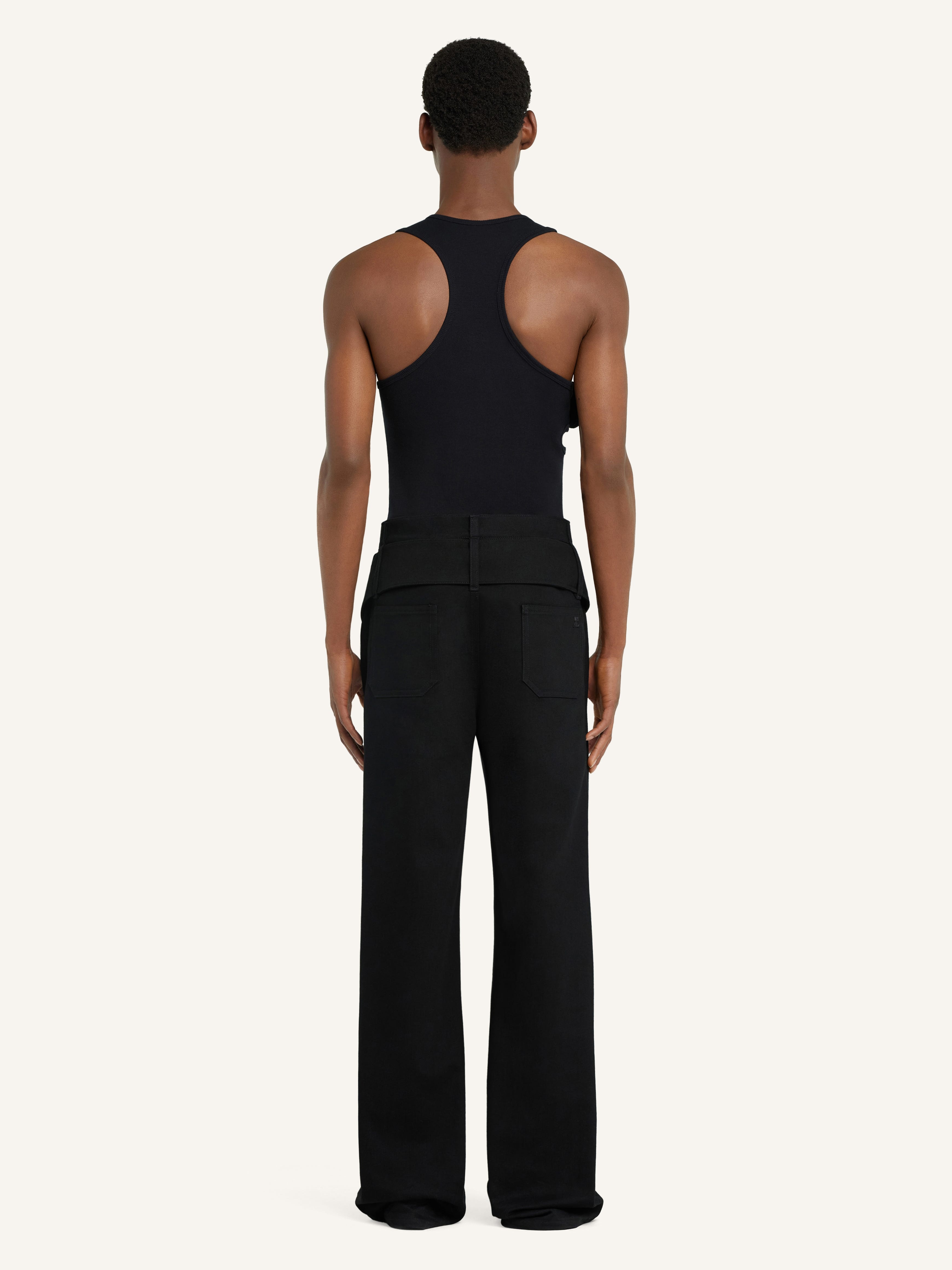 DOUBLE BELT DENIM PANTS - 4