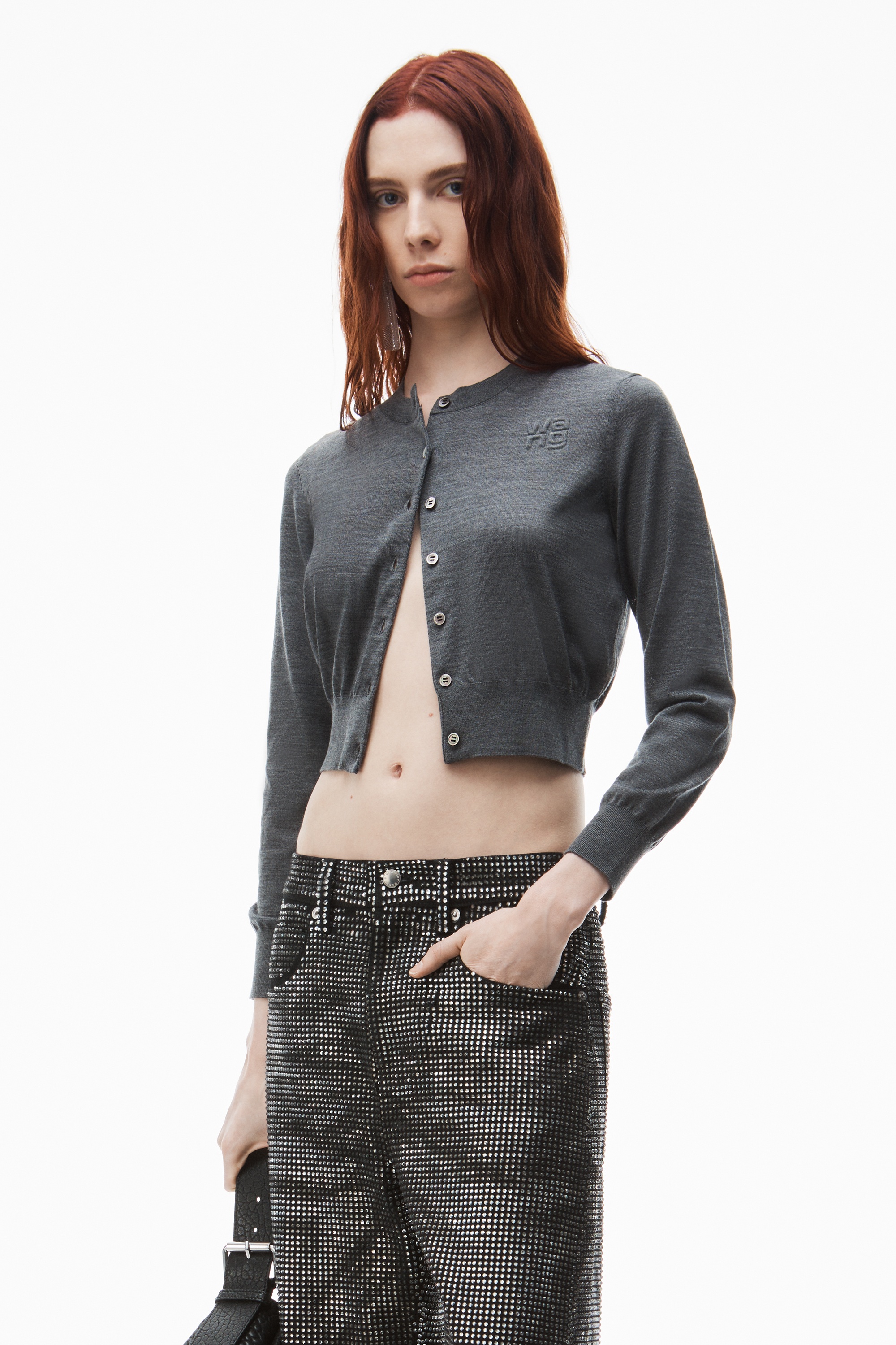 logo cropped cardigan in superfine merino - 2