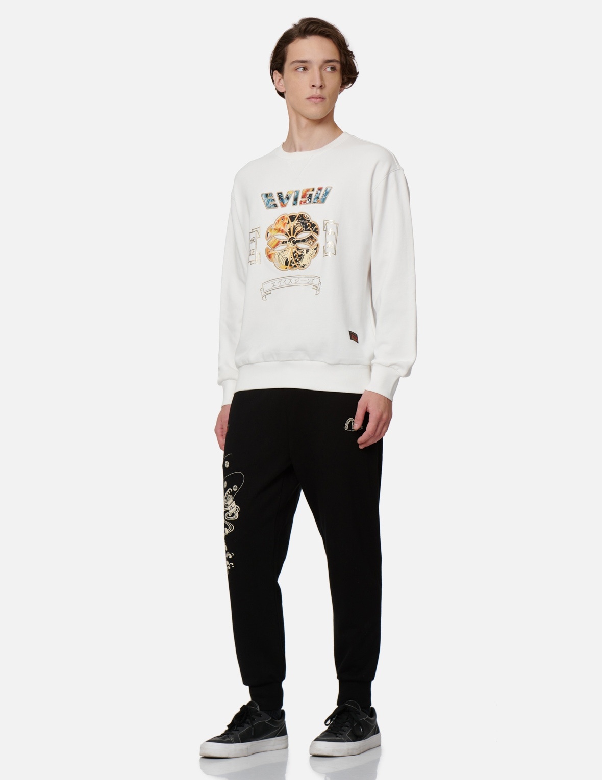 KOI AND WAVE PATTERN KAMON PRINT SWEATSHIRT - 3