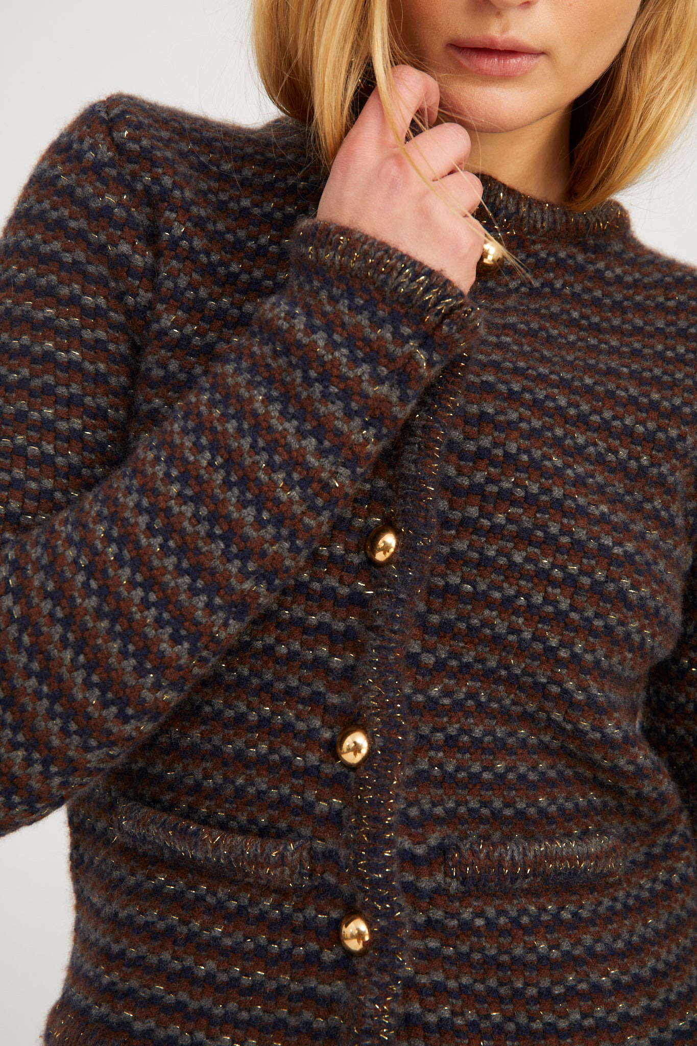 BROWN STRIPE CASHMERE INGRID JACKET - 2