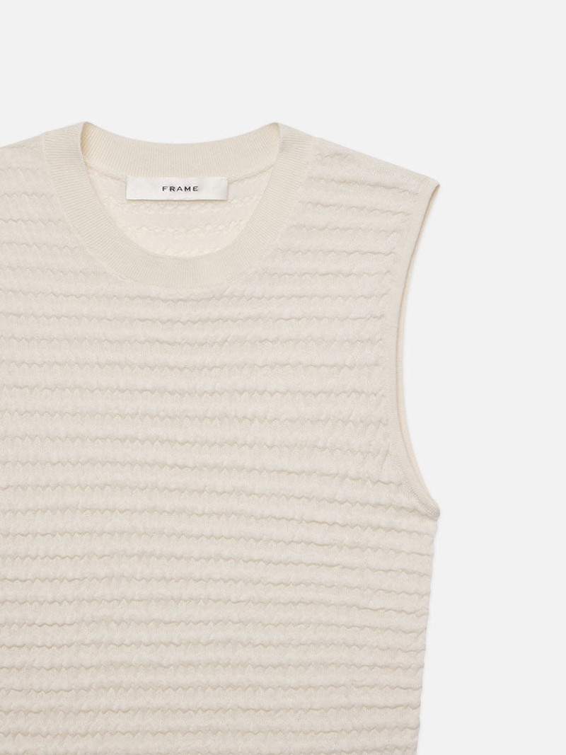 FRAME Smocked Sleeveless Crewneck in White outlook