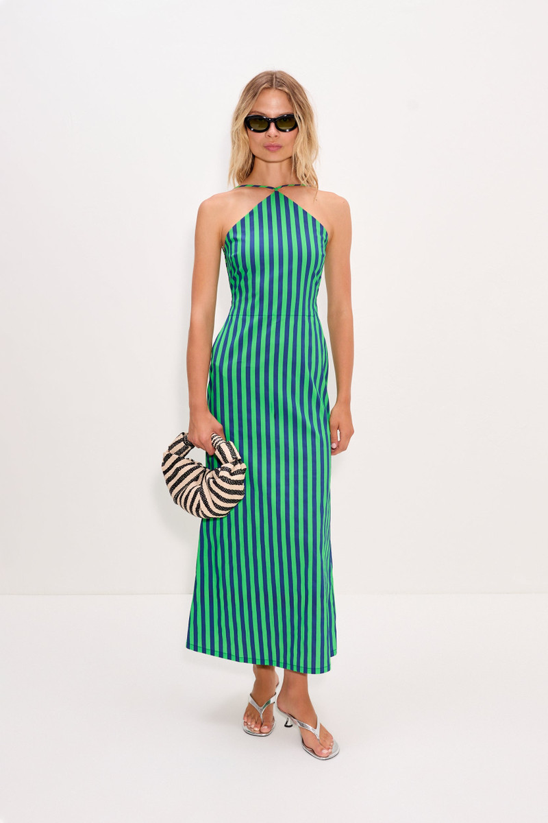 Kit Poplin Dress In Navy/Grass Green 5