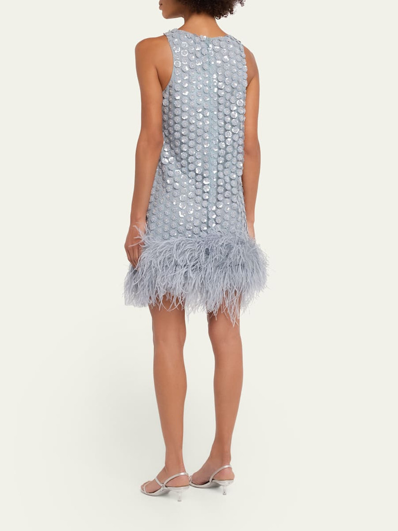 Bixi Sequined Feather-Trim Minidress 3